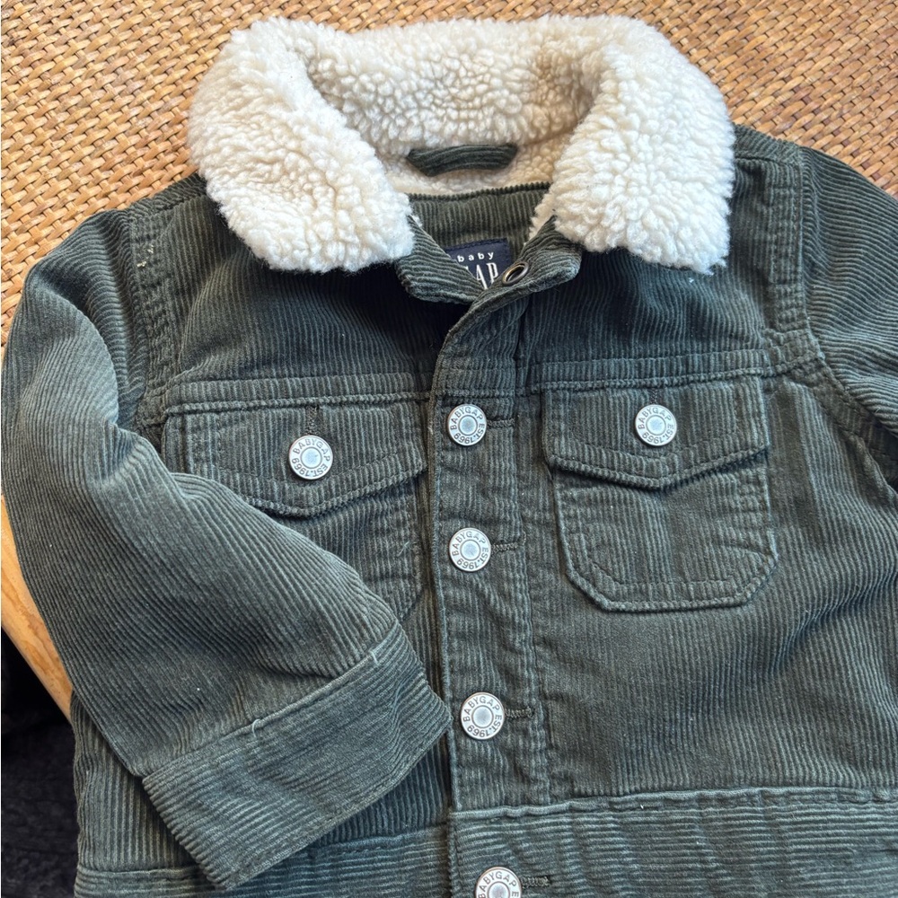 Baby Gap Green Corduroy Jacket with Sherpa Collar